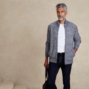 Banana Republic Factory Men’s Navy Tweed Full Zip Sweater Jacket Size Medium